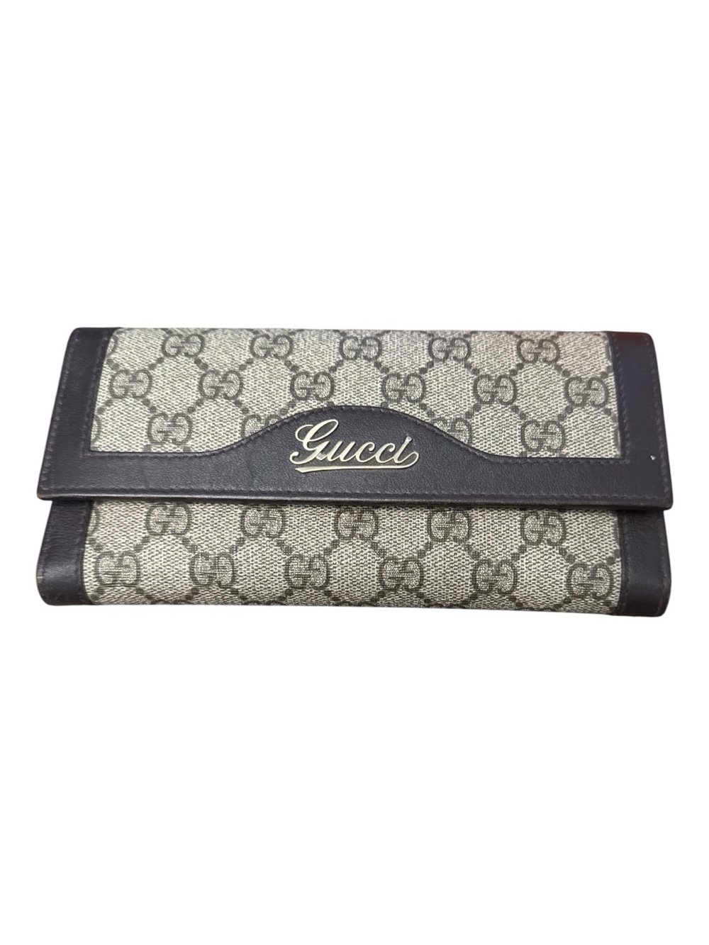 Gucci Beige GG Canvas and Brown Leather Continental Wallet Vintage